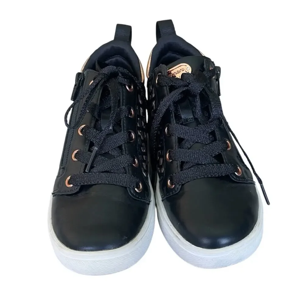 Skechers Faux Leather Geometric Design Side Zip High Top Sneakers Black Gold 13